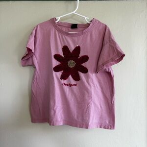Desigual Light Pink T-Shirt with Red Flower